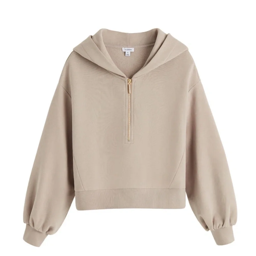 Cuyana hooded fleece cropped zipped hoodie - Picture 1 of 5